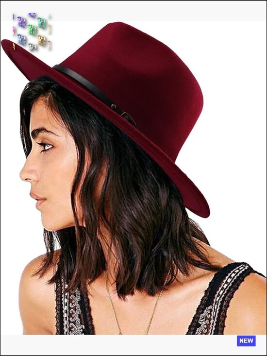 Classic Felt Fedora Wide Brim Floppy Panama Hat with Belt Buckle main image 5
